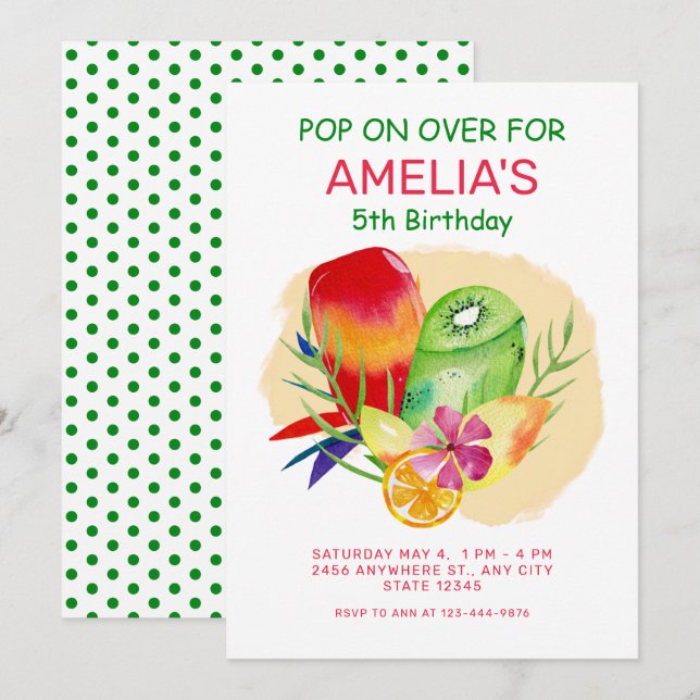Popsicle Pop por invitación de fiesta de cumpleaño (Anverso / Reverso)