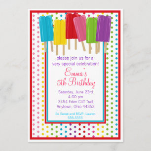 Popsicles y puntos de polka invitaciones de cumple