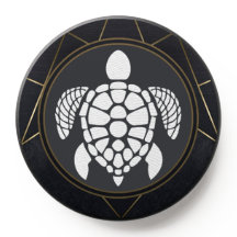 Diseño geométrico negro y dorado y tortuga blanca