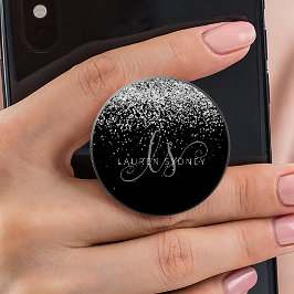 PopSocket Glam Black Silver Purpurina Monograma Nombre