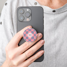 PopSocket Tablero de cheques rosa ondulado monograma