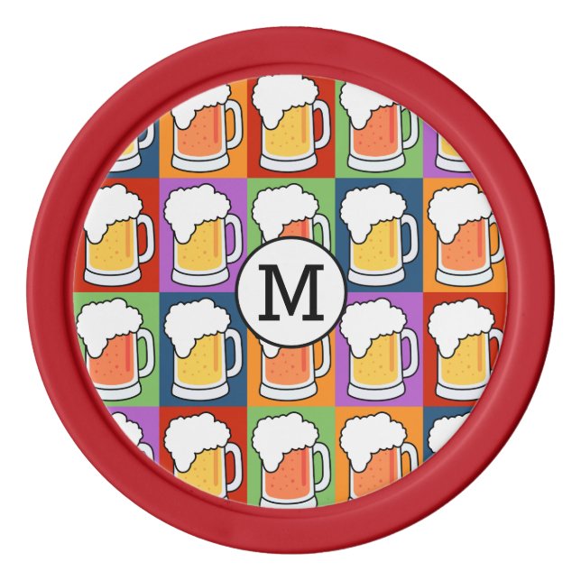 Póquer BEER Pop Art personalizado monograma fichas de pók (Anverso)