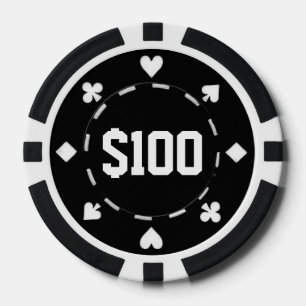 Póquer Casino, $100, fichas de póquer, negro/blanco