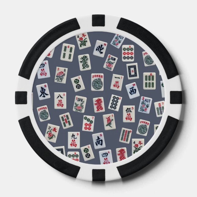 Póquer diseño de fichas de MahJongg sobre azul oscuro (Anverso)