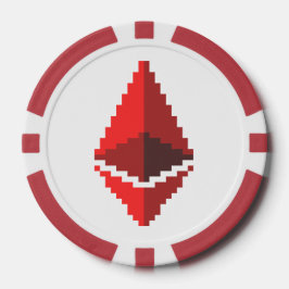 Póquer Logotipo rojo de 8 bits de Ethereum ETH | Fichas d