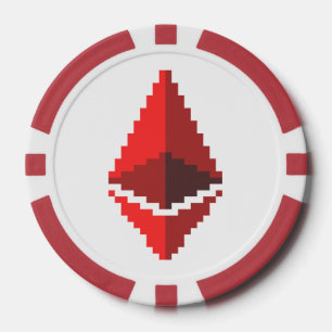 Póquer Logotipo rojo de 8 bits de Ethereum ETH Fichas d