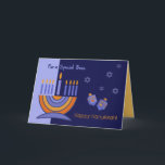 Por el jefe en la tarjeta de felicitación de Hanuk<br><div class="desc">Feliz Hanukkah. Menorah y Dreidels diseñan tarjetas de felicitación de Personalizable para Jefe. Tarjetas coincidentes,  invitaciones a fiestas y regalos disponibles en la categoría Festividades Judías / Hanukkah de nuestra tienda.</div>
