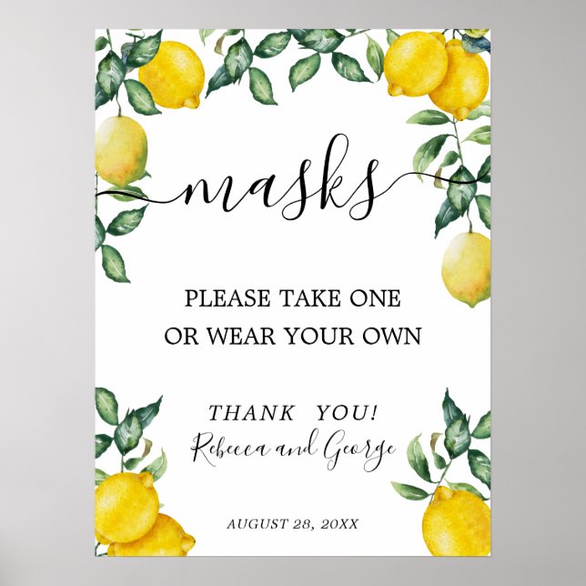 Por favor tome una señal de máscara con limones (Frente)