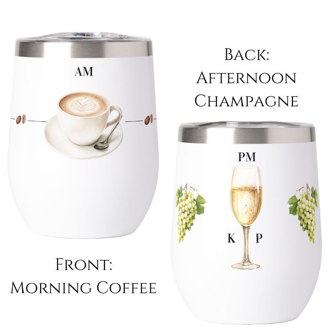 Por la mañana café por la noche champagne Time Tum (Morning Coffee Afternoon Champagne Wine Tumbler)