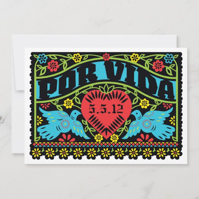 Por vida Aves de amor Papel Picado Invitación (Reverso)