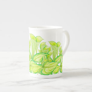 Porcelana 'Armonía en verde' en una taza de hueso de China