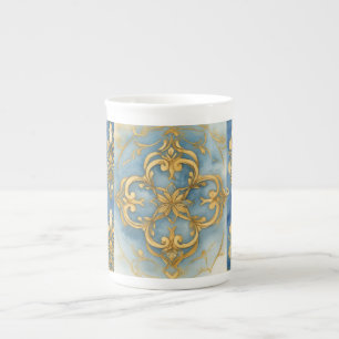 Porcelana Arte mozaiquino de oro azul, estilo vintage, taza