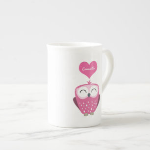 Porcelana Búho rosado y taza conocida de Personalizable del