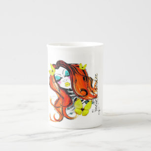 Porcelana Cabezas y taza rojas de las mariposas