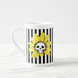 Porcelana ¡CUALQUIER COLOR! Taza de té de girasol con cráneo
