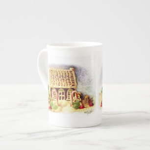 Porcelana Felices Fiestas Casa de Pan de Jengibre Taza de Ch