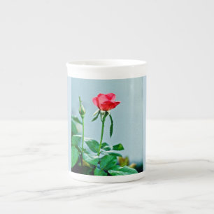 Porcelana Floración y brote color de rosa en la taza de la