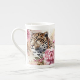 Porcelana Hermoso leopardo y taza de Rosas