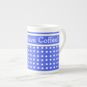 Porcelana Hueso hueso de polka azul/blanco China café taza