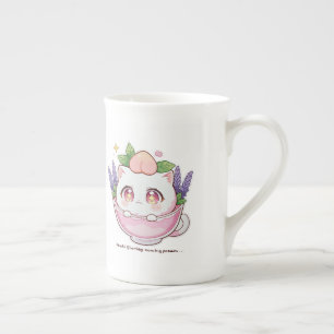 Porcelana Kawaii se masturba gato en taza de café de lavanda