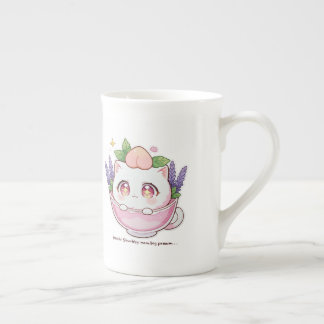Porcelana Kawaii se masturba gato en taza de café de lavanda