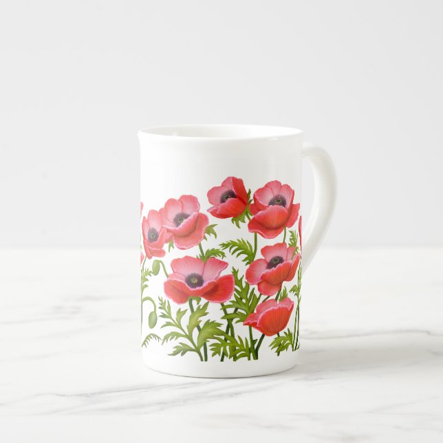 Porcelana La amapola de jardín roja florece la taza (Derecha)