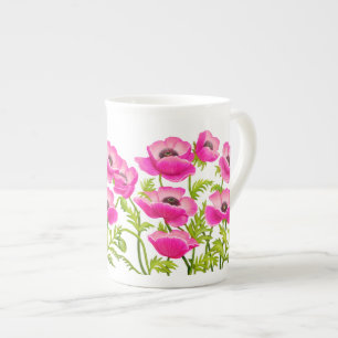 Porcelana La amapola de jardín rosada florece la taza de la
