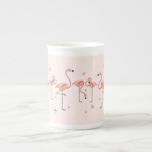 Porcelana Línea rosada taza de los flamencos de la porcelan