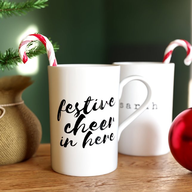 Porcelana Navidades celebran la fiesta en la taza de hueso d (Festive Cheer in Here! Suitable for all your favorite winter drinks. Makes a lovely Christmas Gift!)
