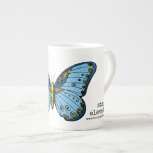 Porcelana Taza azul elevada "estancia" de la mariposa