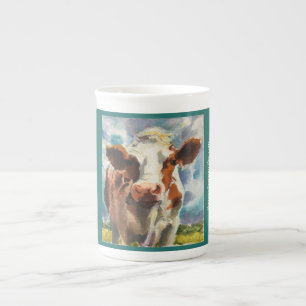 Porcelana Taza con la acuarela de la vaca