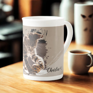 Porcelana Taza de café con foto de gato mascota personalizad