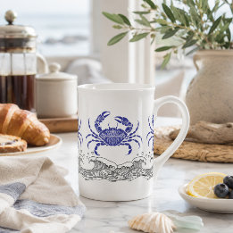 Porcelana Taza de café de cangrejo azul costero con olas del