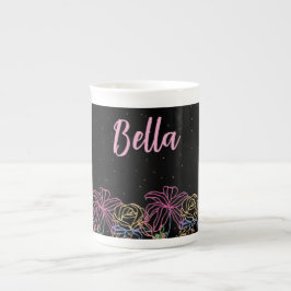 Porcelana Taza de café personalizada con flores negras y noc