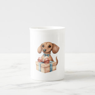 Porcelana Taza de cumpleaños de Dachshund adorable un poquit
