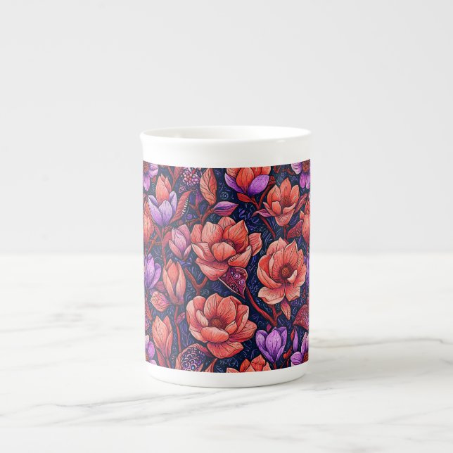 Porcelana Taza de Espresso de Flores Rosadas (Frente)