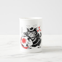 Porcelana Taza de fútbol de gato samurái – Regalo para fanát