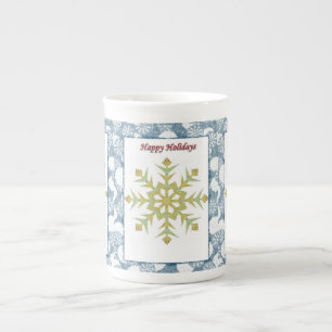 Porcelana Taza de Navidad, Copo de Nieve, Felices Fiestas
