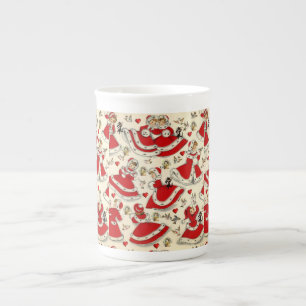 Porcelana Taza de Navidad, Gatito Vintage
