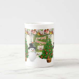 Porcelana Taza de Navidad, Muñeco de Nieve, Feliz Navidad