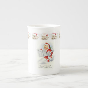 Porcelana Taza de Navidad, Vintage, Feliz Navidad