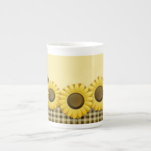 Porcelana Taza del té del girasol de la tela escocesa
