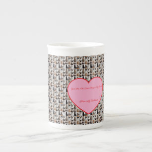 Porcelana Taza especial con patrón de foto de gato Corazón N