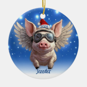 Porcino volador con adorno personalizado de Santa