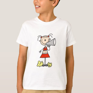 Porrista con camisetas de megáfono y regalos
