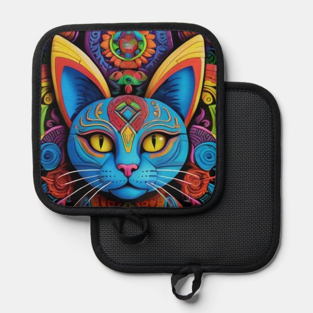 Porta Ollas Abstract Cat With Yellow Eyes (Anverso/Reverso)