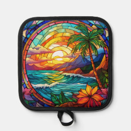 Porta Ollas acantilados tropicales arte de cristal manchado