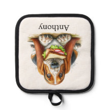 Agarrador de olla de Basset Hound comiendo