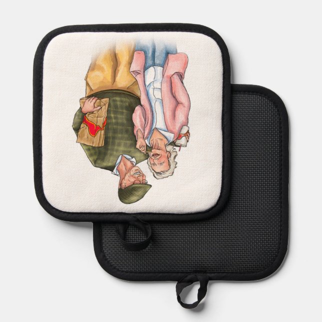 Porta Ollas Aniversario del Boda de los amantes, pareja vieja  (Anverso/Reverso)