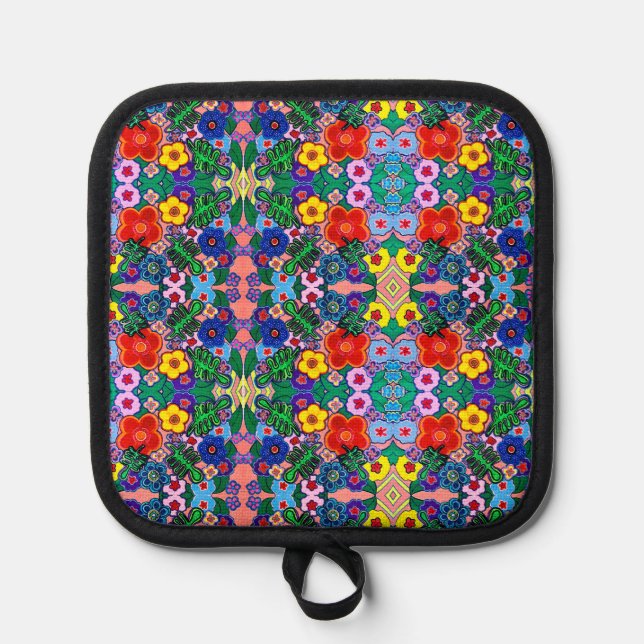 Porta Ollas Arte de flores luminosas abstractas (Anverso)